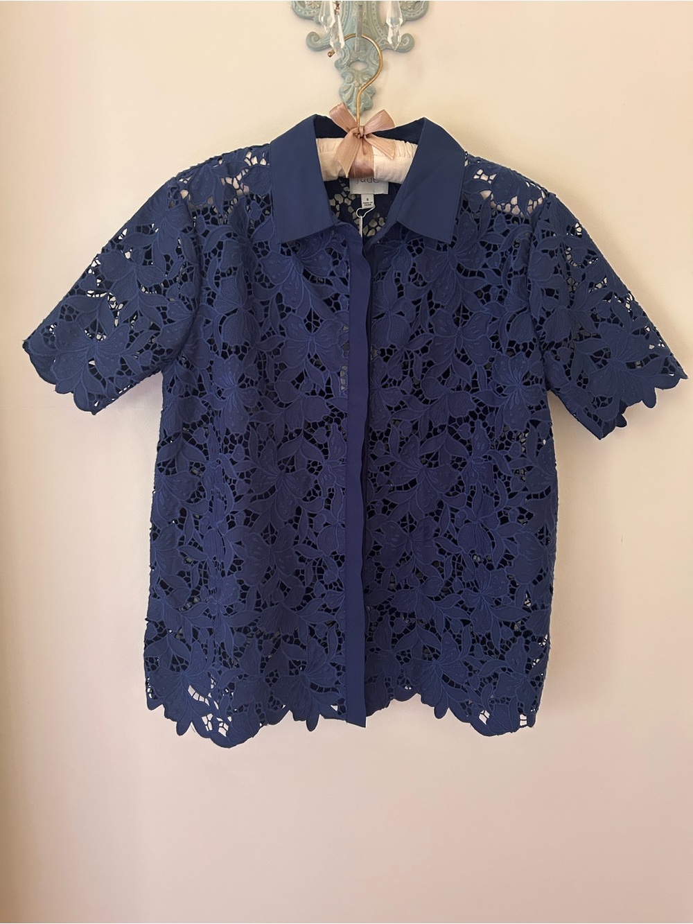 Johnny Was “Kitt” Lace Button Down Blouse in Navy 
Size: Small 
NWT